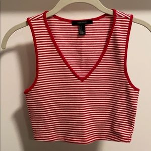 Red and white striped crop top tank